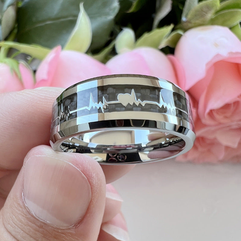 Herren Ring mit künstlerischem Herzschlag-Design und hochglänzender Edelstahloberfläche Shop Nory