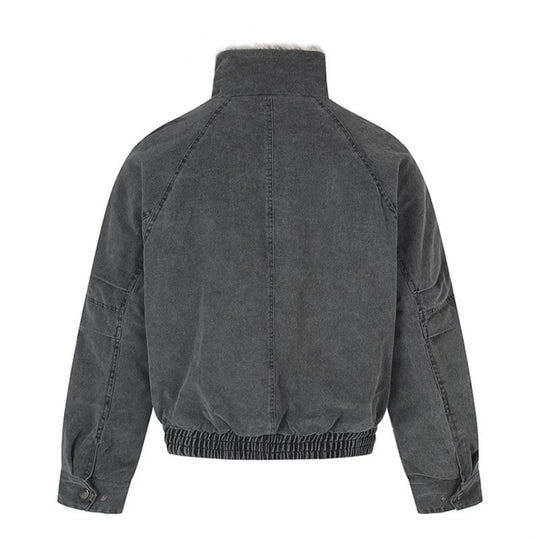 Damen kurze Bomberjacke mit Kunstfellfütterung, Stehkragen und elastischem Bund Shop Nory