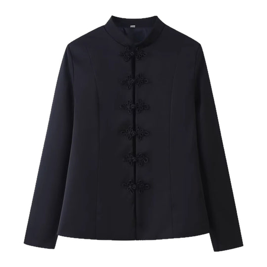 Damen Taillierte Kurzjacke im Mandarinstil mit dekorativen Zierknoten Shop Nory