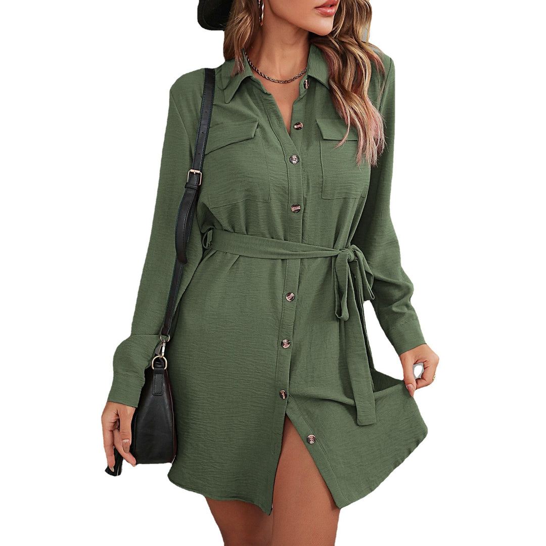 Damen Lockeres Hemdblusen-Minikleid mit Taillengürtel und aufgesetzten Brusttaschen Shop Nory