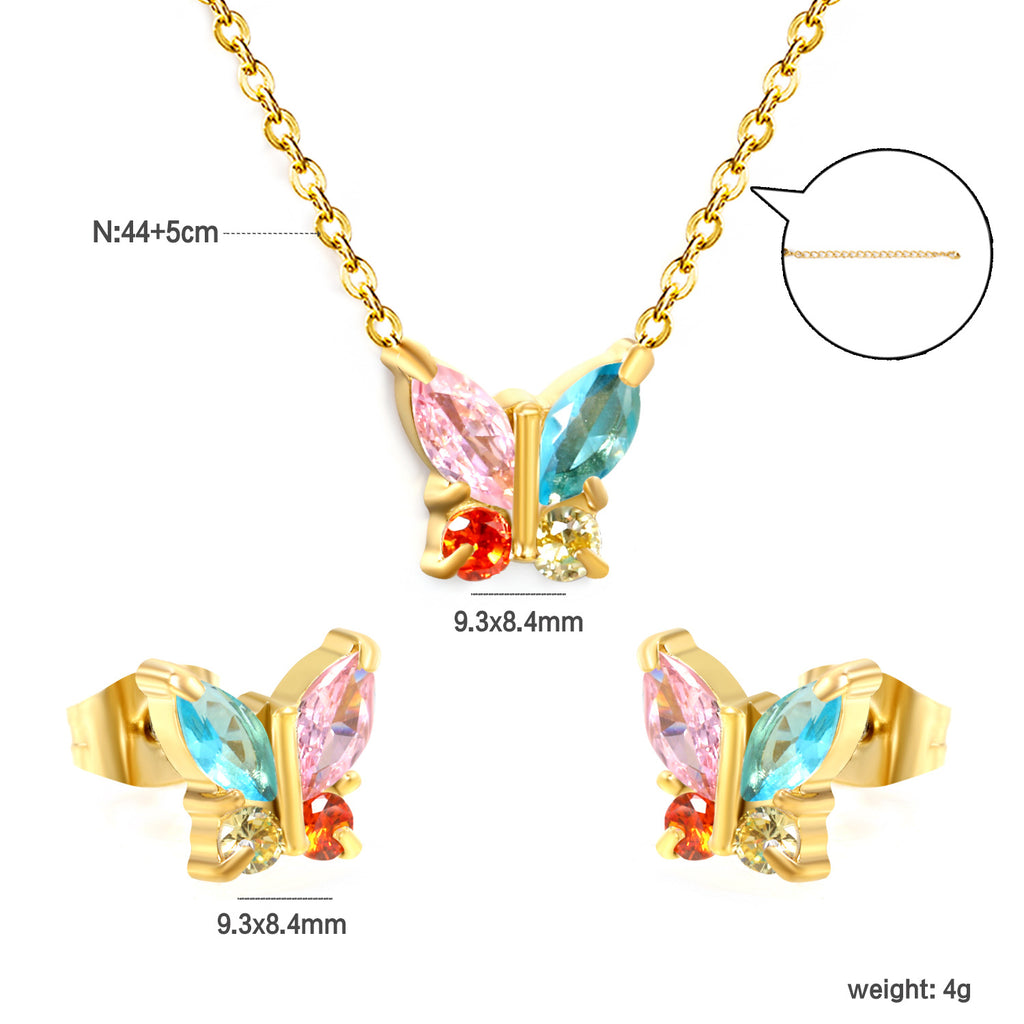 Damen Schmuckset mit funkelndem Schmetterlingsdesign aus Edelstahl und Zirkonia Shop Nory