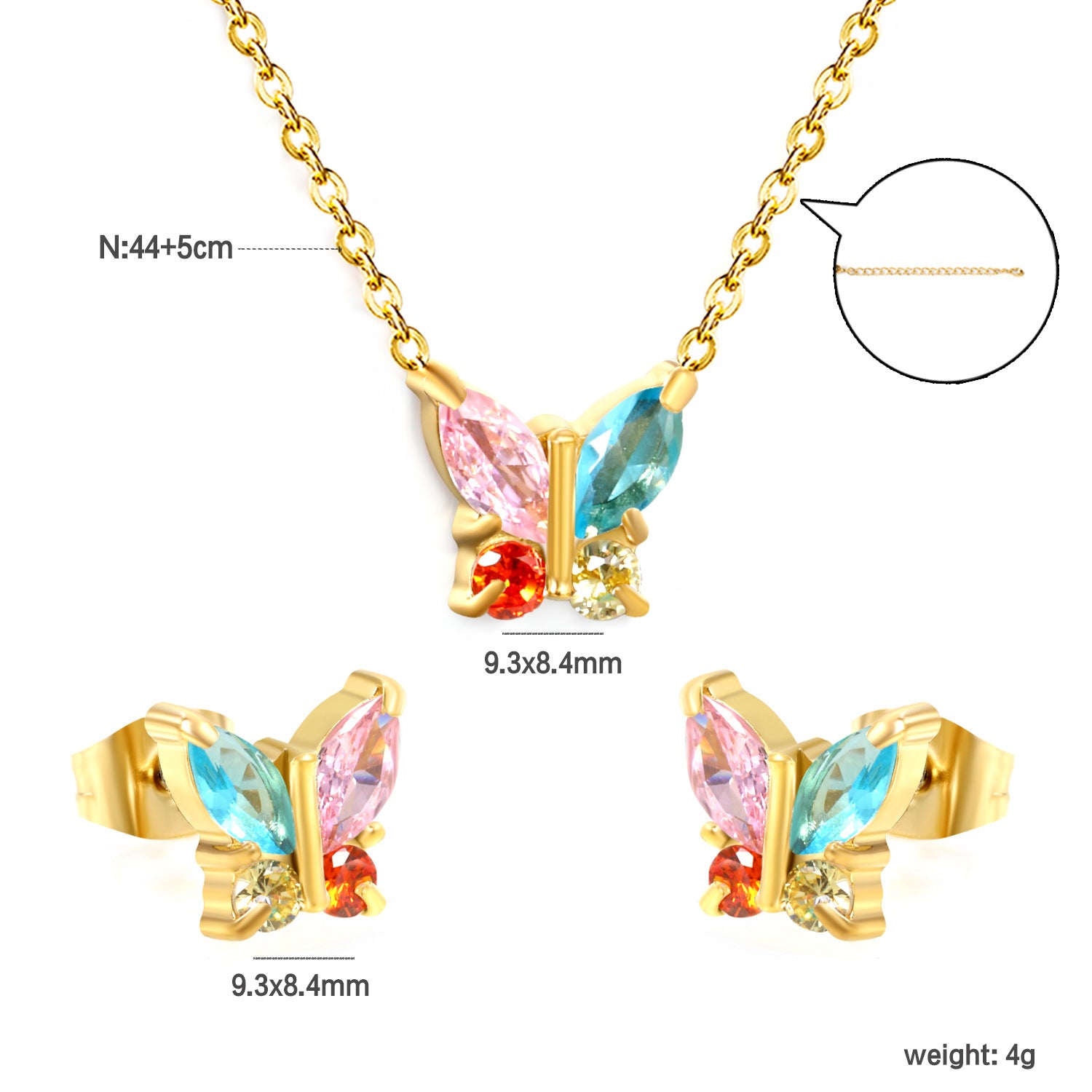 Damen Schmuckset mit funkelndem Schmetterlingsdesign aus Edelstahl und Zirkonia Shop Nory