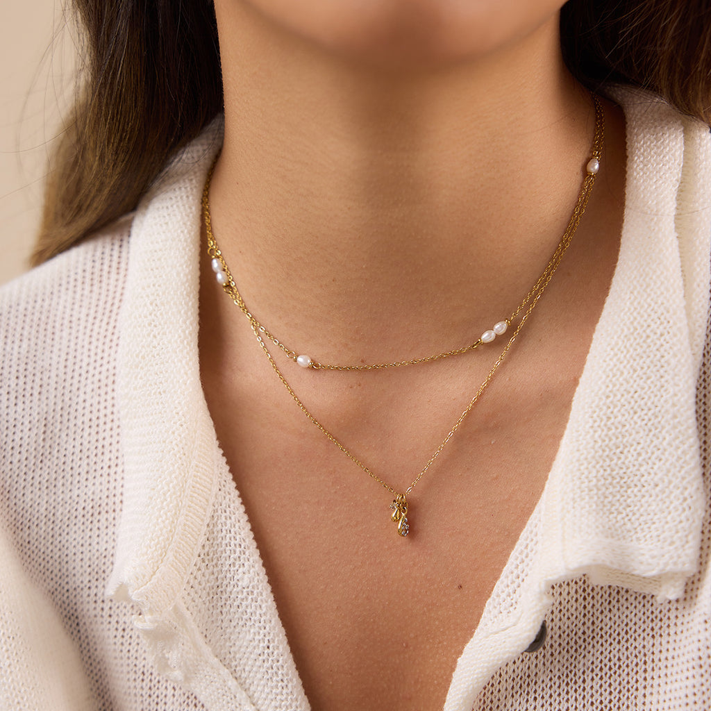 Damen Halskette mit zarten Perlenakzenten und verstellbarer Länge Shop Nory
