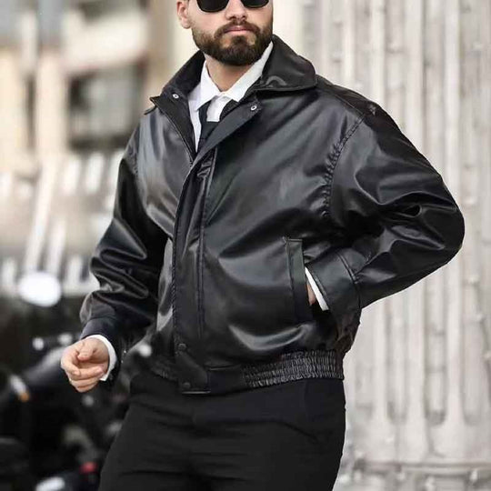 Herren Coole Kunstleder-Bomberjacke Shop Nory