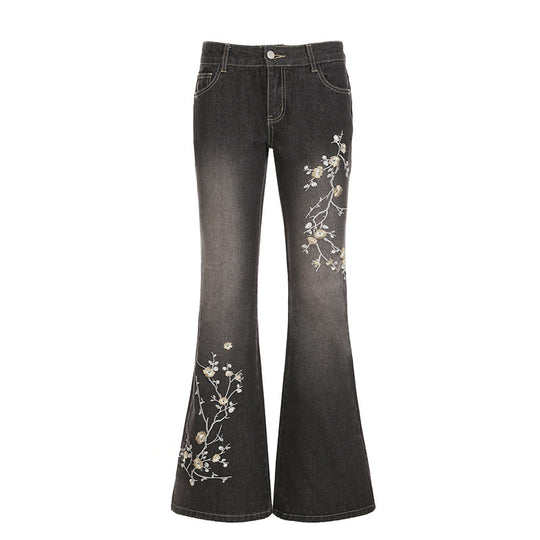 Damen nan taillierte Schlaghose-Jeans mit floraler Stickerei, Stretchdenim und Five-Pocket-Schnitt Shop Nory