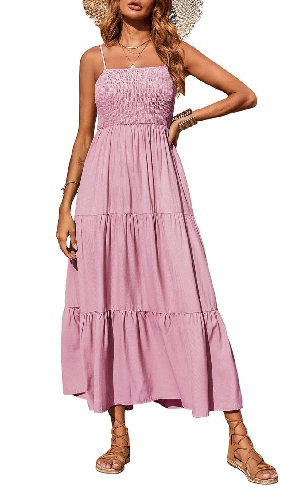 Damen Maxikleid mit verstellbaren Trägern und Rüschen