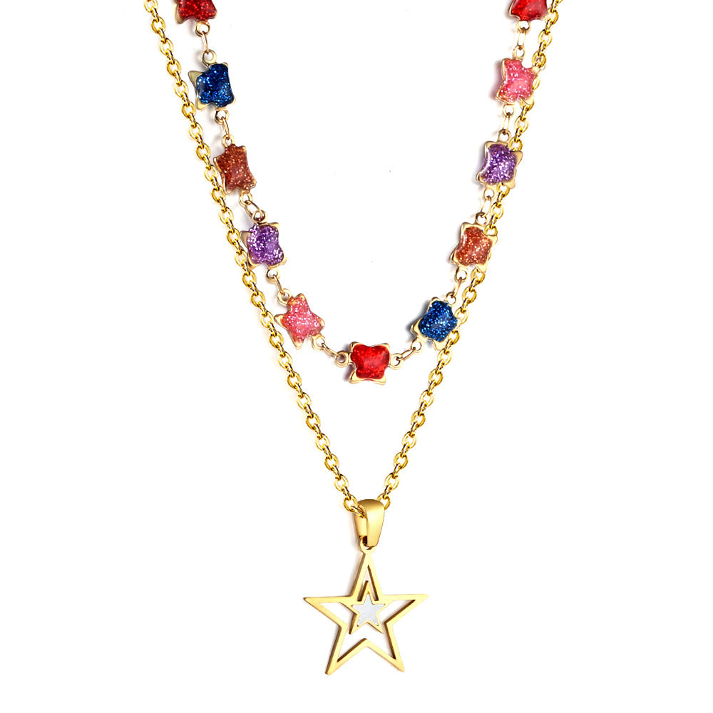 Damen Halskette mit funkelnden Sternanhängern und hochwertiger Goldbeschichtung Shop Nory