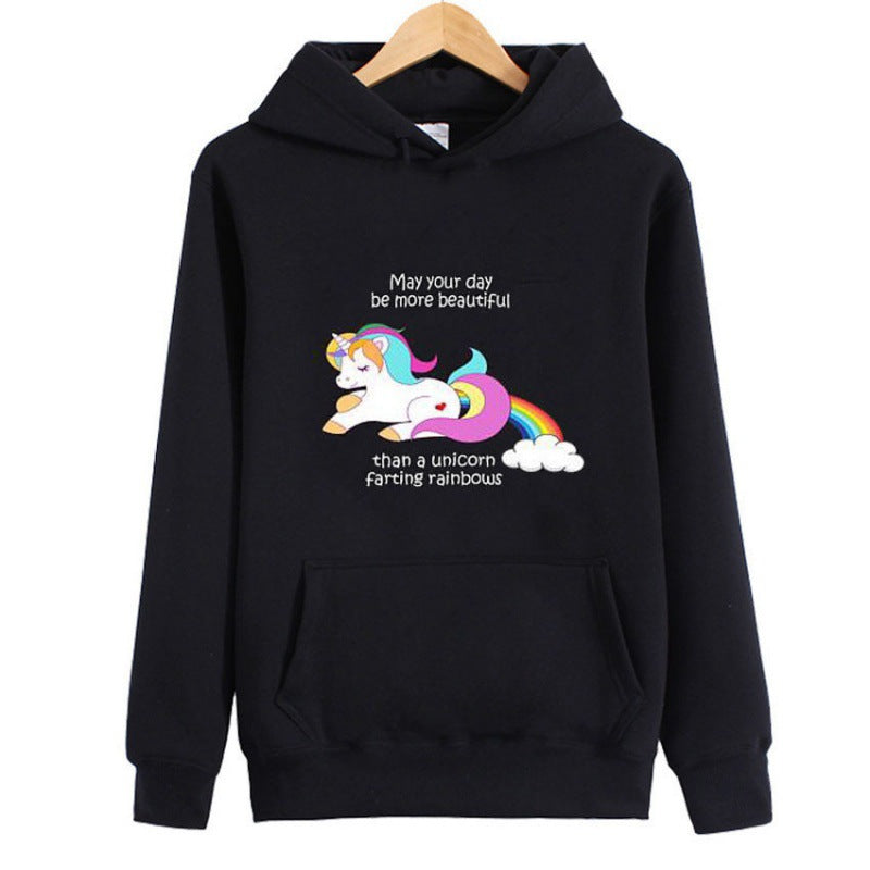 Damen Kapuzenpullover mit Einhorn-Dab-Print, Kängurutasche und weichem Baumwollmix Shop Nory