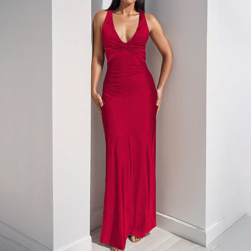 Damen Maxikleid mit elegantem Wickeldetail und fließendem Satinmaterial Shopnory