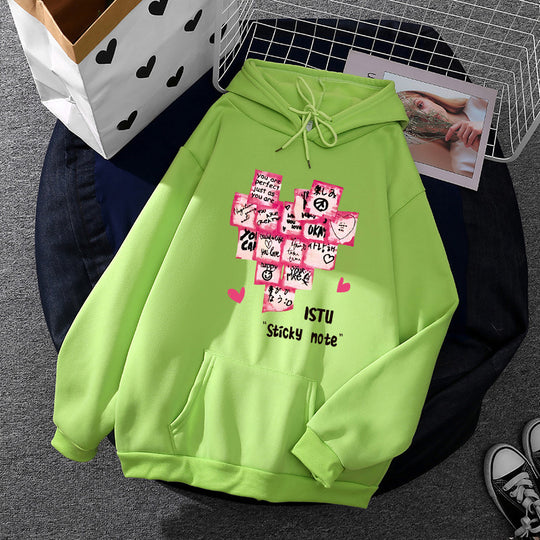 Damen nan Kapuzenpullover mit Sticky-Note Grafik, Kängurutasche und weichem Fleecefutter Shop Nory
