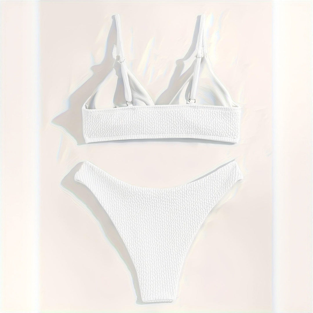 Damen Triangel-Bikini-Set mit strukturiertem Stoff und verstellbaren Trägern