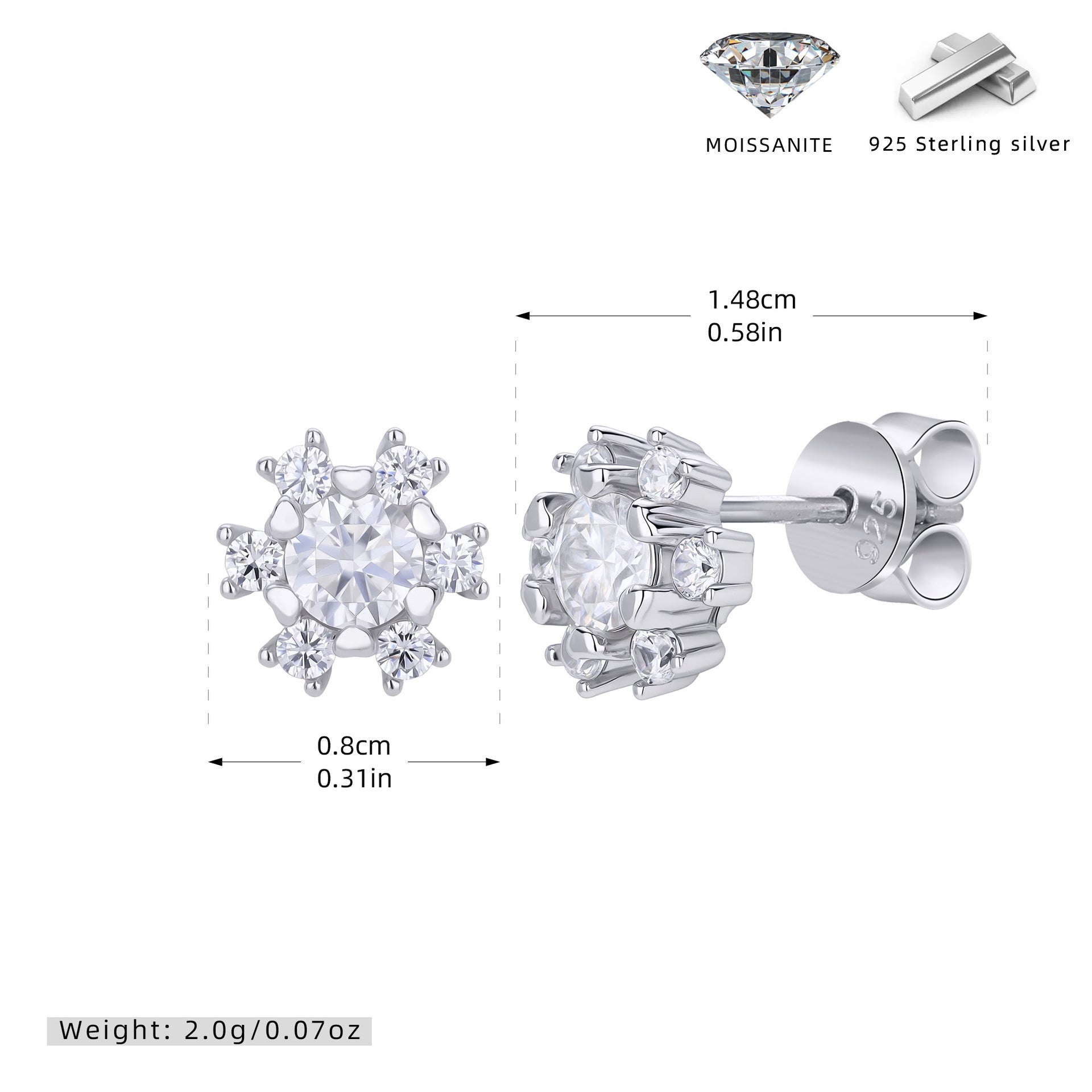 Damen Ohrstecker mit funkelndem Moissanit und 925 Sterlingsilber Shop Nory