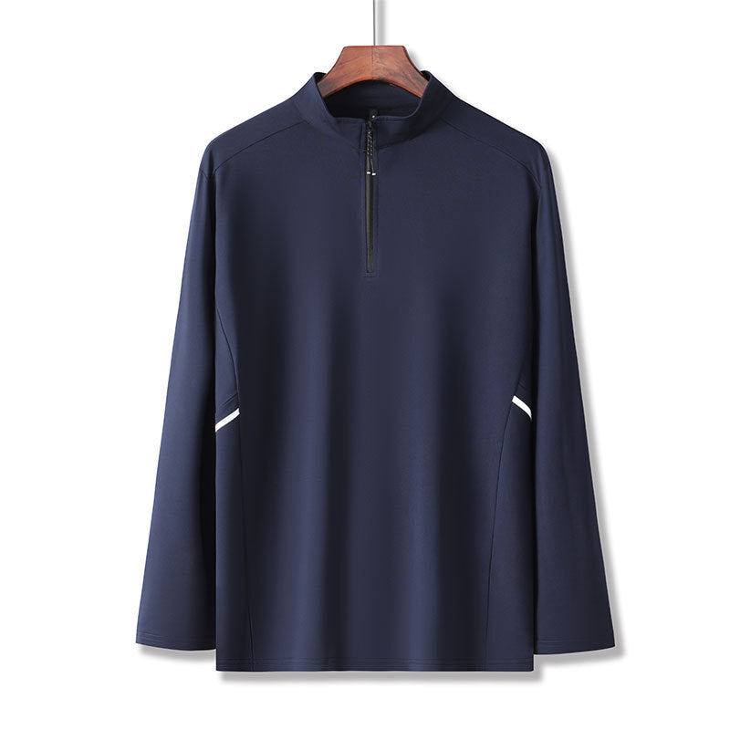 Herren Leichtes Sportliches Langarm-Poloshirt mit kurzem Reißverschluss und Stehkragen Shop Nory