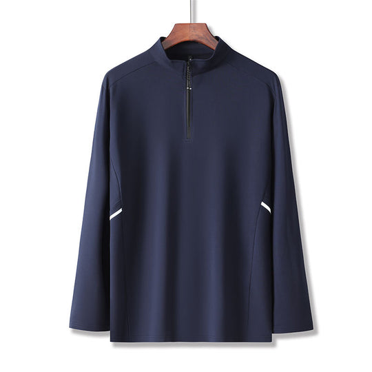 Herren Leichtes Sportliches Langarm-Poloshirt mit kurzem Reißverschluss und Stehkragen Shop Nory