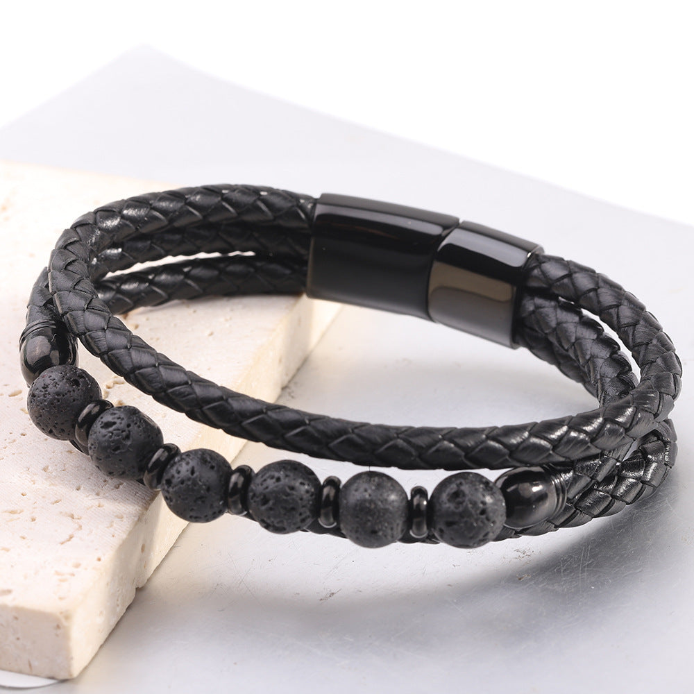 Herren Lederarmband mit geflochtenem Design und edlen Perlen Shop Nory