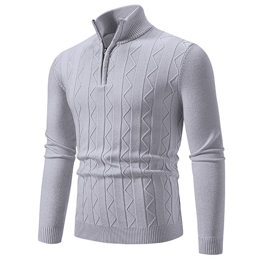 Herren Slim-Fit Halbzip-Strickpullover mit Mockneck, Zopfmuster und gerippten Bündchen Shop Nory