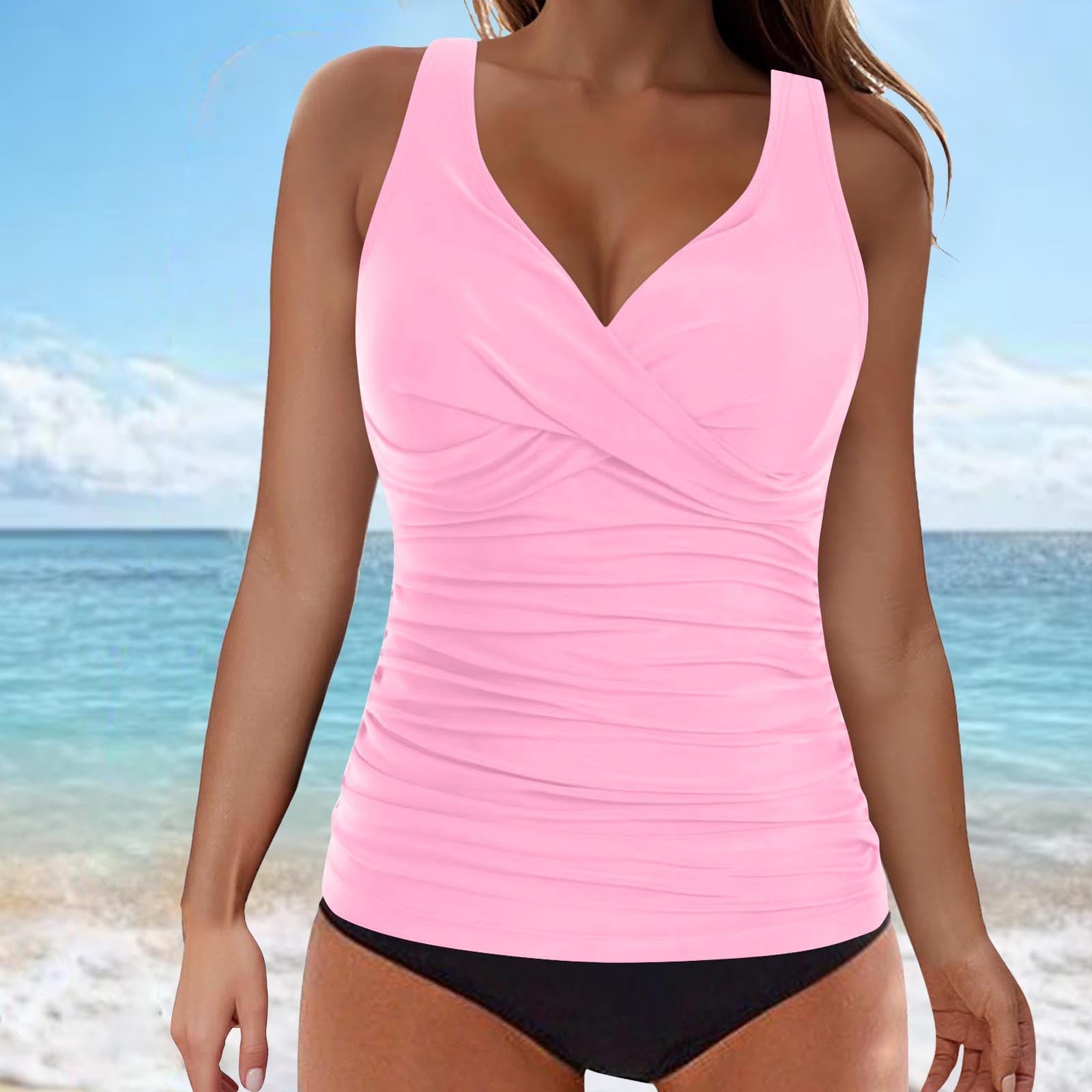 Damen elegantes Wickel-Badeoberteil mit Rüschen
