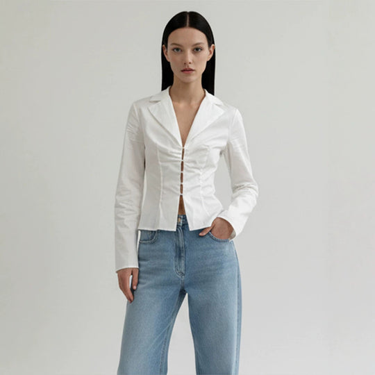 Damen Taillierte Popeline-Hemdbluse mit Korsettnähten & Häkchenfront Shop Nory
