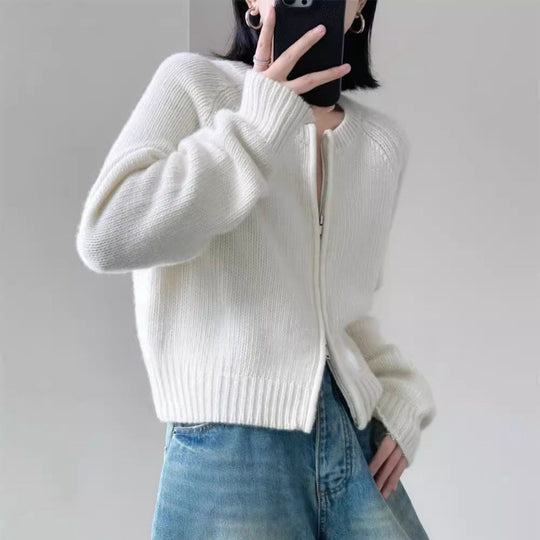 Damen Kurzjacke aus softem Feinstrick mit durchgehendem Reißverschluss und geripptem Saum Shop Nory