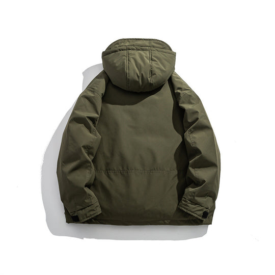 Herren Kurz geschnittener wetterfester Hybrid-Parka mit Kapuze, Druckknopfblende und schrägen Reißverschlusstaschen Shop Nory