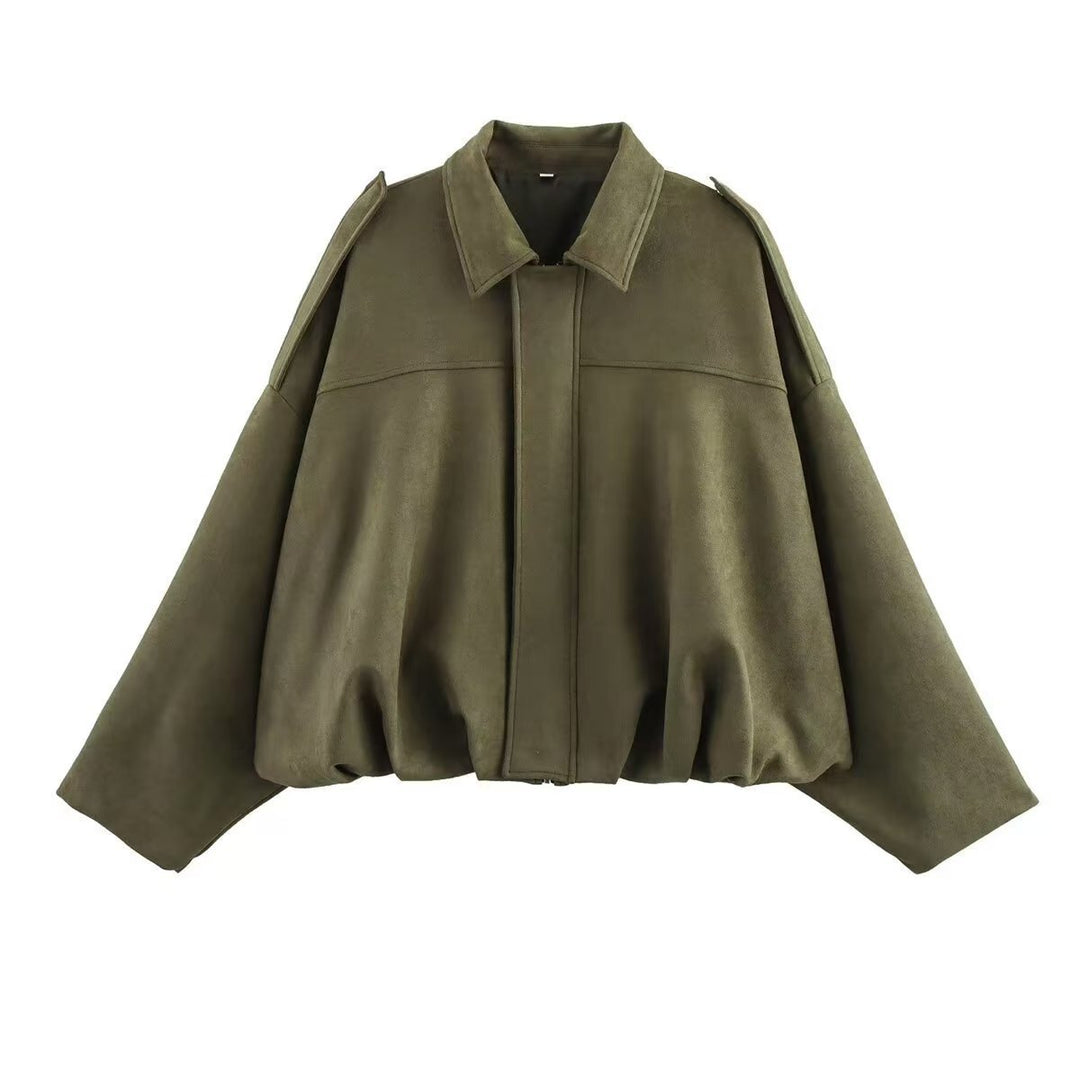Damen nan Oversize-Kurzjacke mit Ballon-Saum, Schulterpatten und verdeckter Frontleiste Shop Nory