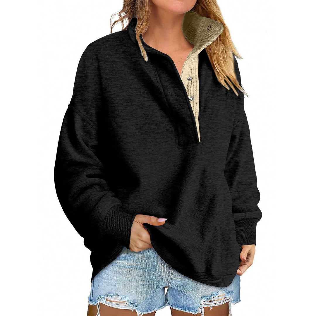 Damen Oversize-Henley-Sweatshirt mit Stehkragen und Druckknopfleiste Shop Nory