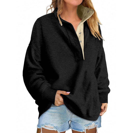 Damen Oversize-Henley-Sweatshirt mit Stehkragen und Druckknopfleiste Shop Nory
