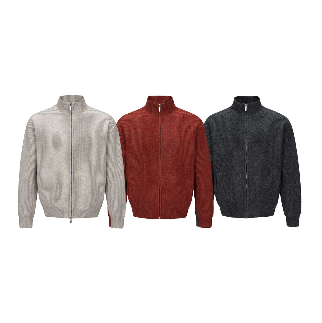 Unisex Kurzer gerippter Strickzipper mit hohem Stehkragen und schlankem Bund Shop Nory