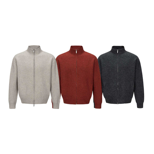 Unisex Kurzer gerippter Strickzipper mit hohem Stehkragen und schlankem Bund Shop Nory