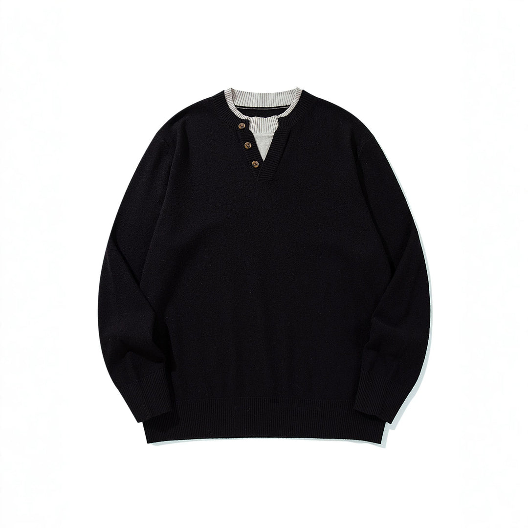 Unisex Gerippter Baumwollmix-Pullover mit Henley-Knopfleiste und Relaxed-Schnitt Shop Nory