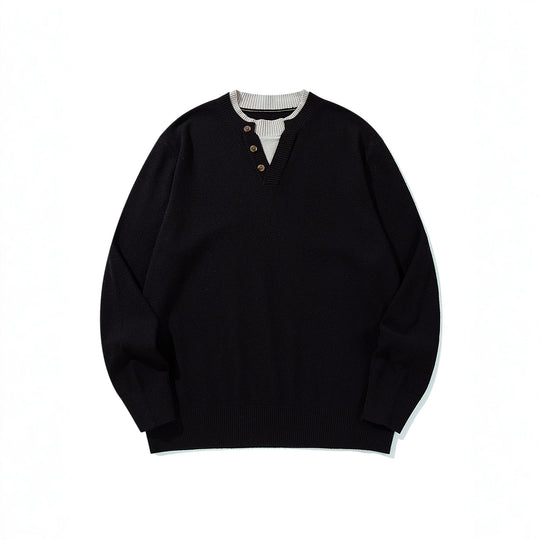 Unisex Gerippter Baumwollmix-Pullover mit Henley-Knopfleiste und Relaxed-Schnitt Shop Nory