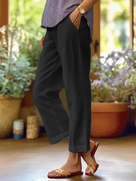 Damen Leinenhose mit weitem Schnitt und praktischen Taschen