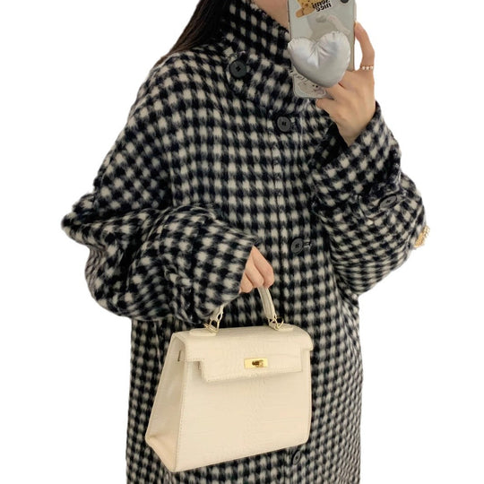 Damen Hahnentritt Oversize Wollmix-Mantel mit weitem Schnitt und Knopfverschluss Shop Nory
