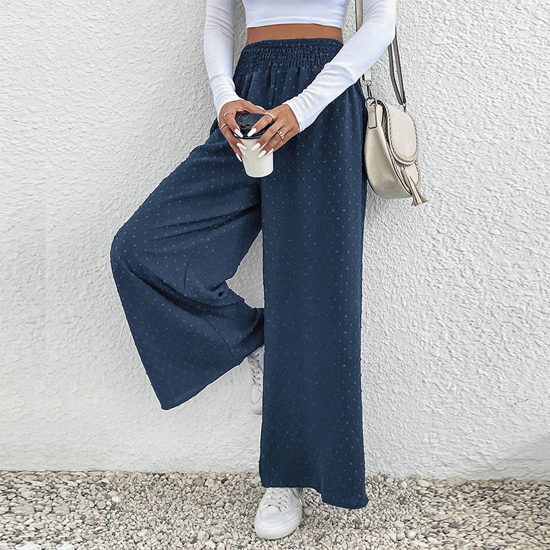 Damen Weite Leichte Maxihose mit Gummibund, strukturierter Punkttextur und Eingrifftaschen Shop Nory