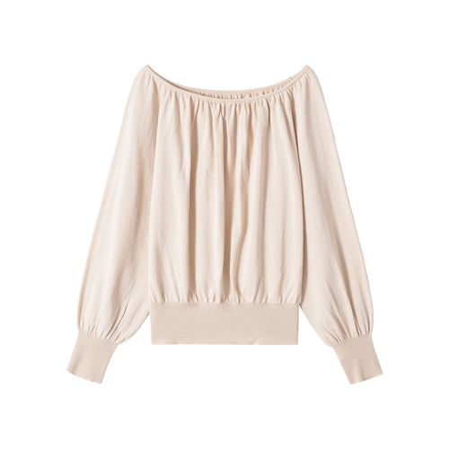 Damen Schulterfreier Strickpullover mit Ballonärmeln und breitem Rippbund Shop Nory