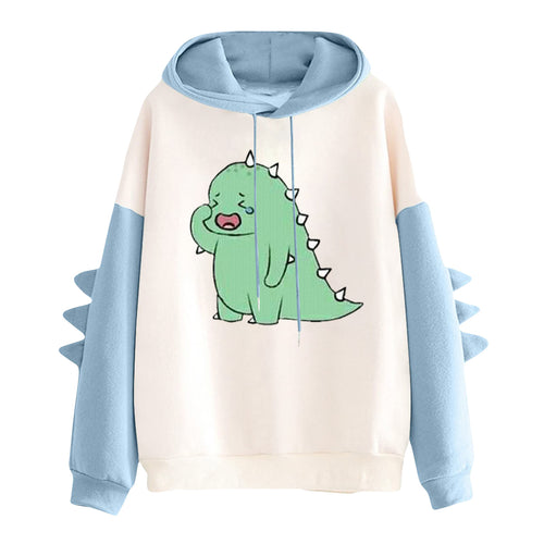 Damen nan Kapuzenpullover mit niedlichem Dino-Print, kontrastkapuze und dekorativen Stoffstacheln Shop Nory