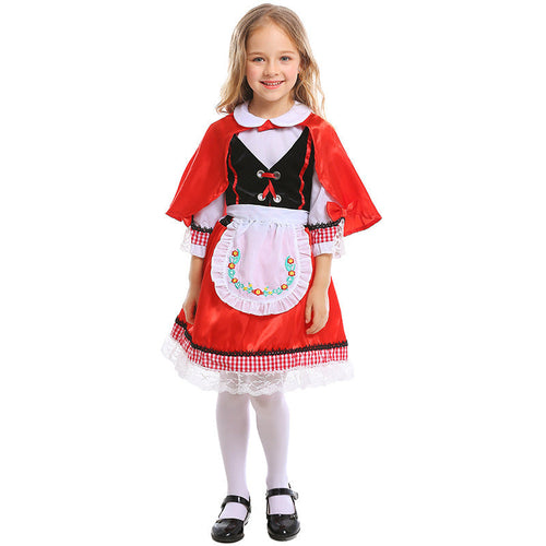 Mädchen Märchenhaftes Rotkäppchen Kostüm mit Umhang und gestickter Schürze Shop Nory