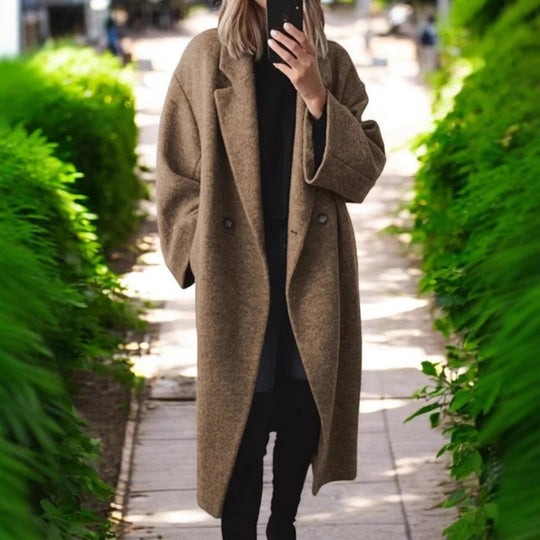 Damen Oversize Wollmix-Mantel mit doppelreihiger Knopfleiste, weitem Reverskragen und Eingrifftaschen Shop Nory