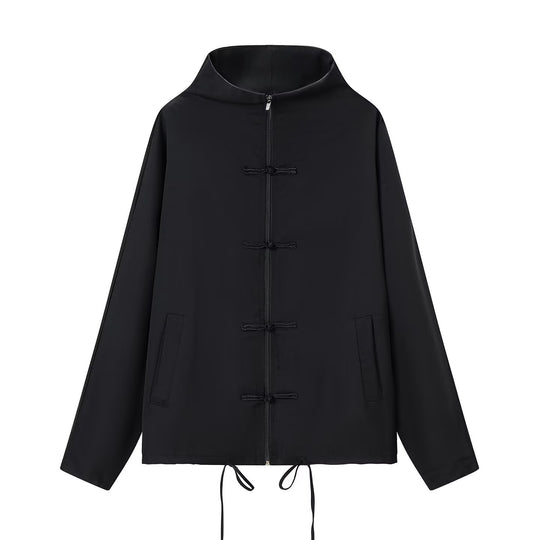 Damen leichte Boxy-Jacke mit Stehkragen, Zipper-Front, Kordelzug und dekorativen Knotenverschlüssen Shop Nory