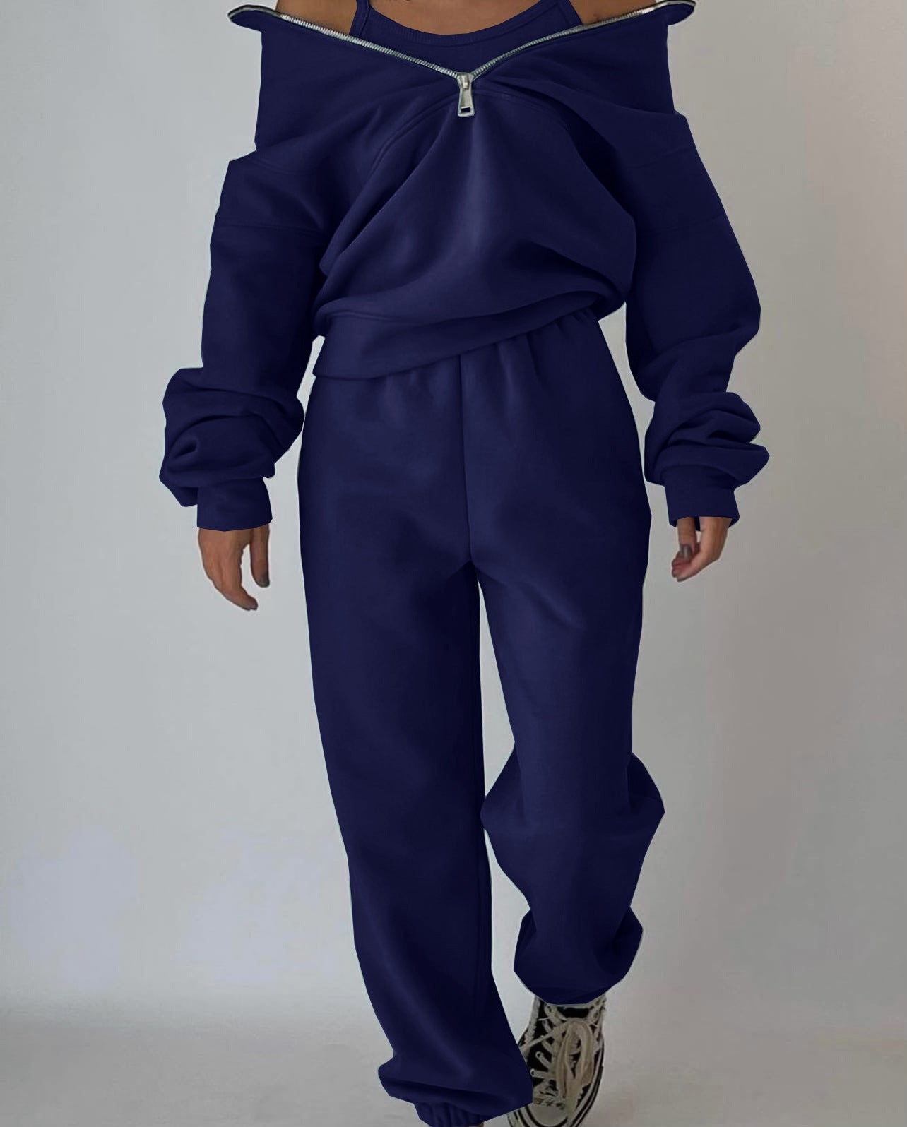 Damen Lässiger Oversized-Hoodie und Jogginghose Set mit Praktischem Reißverschluss