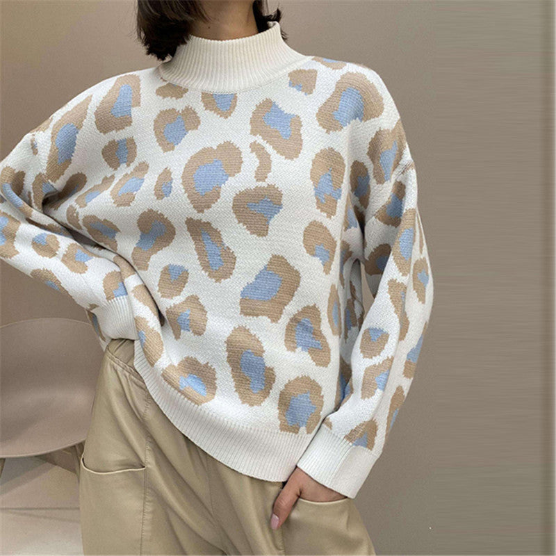 Damen Oversize Rollkragenpullover mit Leo-Jacquard und Rippbündchen Shop Nory