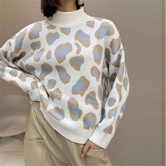 Damen Oversize Rollkragenpullover mit Leo-Jacquard und Rippbündchen Shop Nory