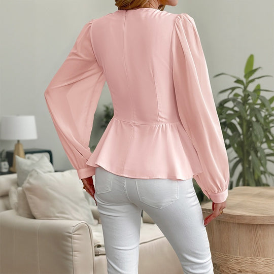 Damen Elegantes Oberteil mit Rüschendetails und Blumenapplikation Shop Nory