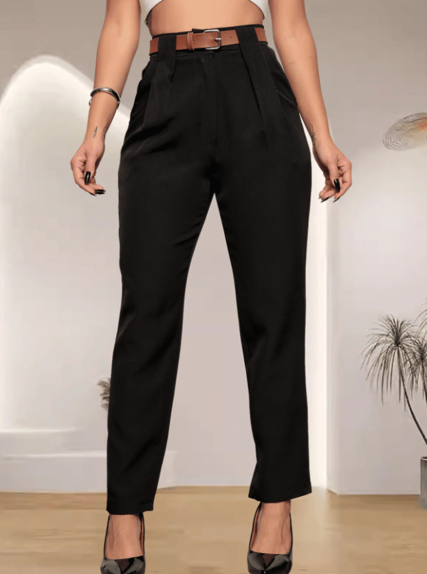 Damen elegante Hochbundhose mit Faltendetails