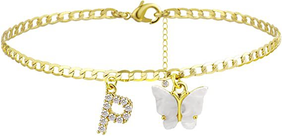 Damen Fußkettchen mit eleganten Glitzer- und Schmetterlingsanhängern Shop Nory