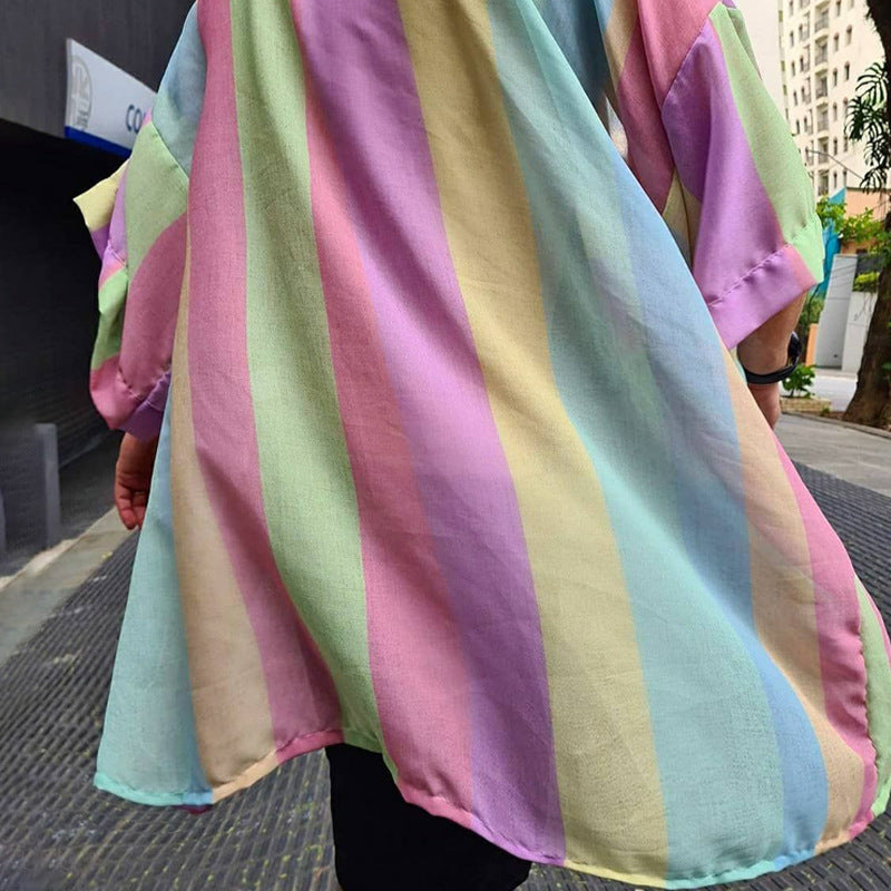 Damen Leichter Oversize-Kimono-Cardigan mit Längsstreifen und offenem Schnitt Shop Nory