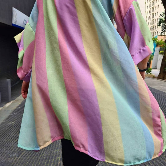 Damen Leichter Oversize-Kimono-Cardigan mit Längsstreifen und offenem Schnitt Shop Nory