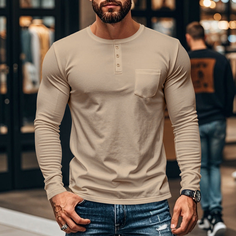 Herren Langarmshirt mit Knopfleiste und Brusttasche