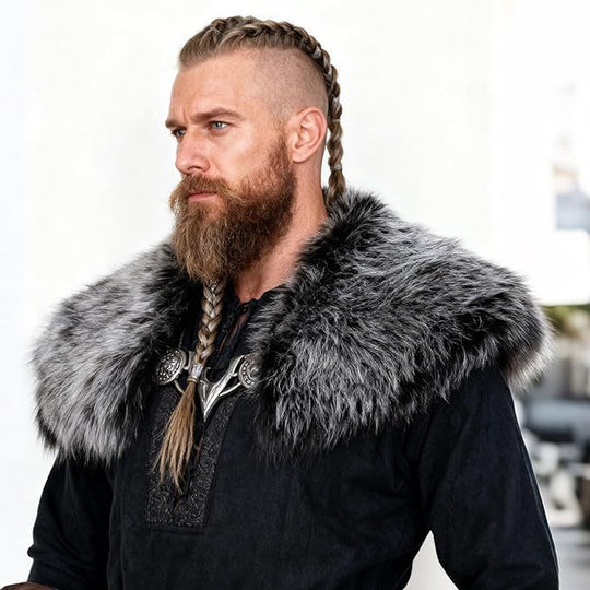 Herren Schultercape im Wiking‑/LARP‑Stil aus hochwertigem Kunstpelz mit breitem Umlegekragen Shop Nory