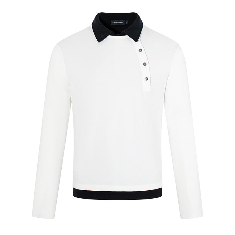 Herren Langarm-Poloshirt mit asymmetrischer Knopfleiste und kontrastierendem Kragen Shop Nory